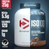 Bote de proteína Dymatize ISO 100 5 lbs sabor Gourmet Chocolate aislado e hidrolizado.