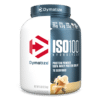 Licuado post-entrenamiento Dymatize ISO 100 vainilla para recuperación muscular inmediata.