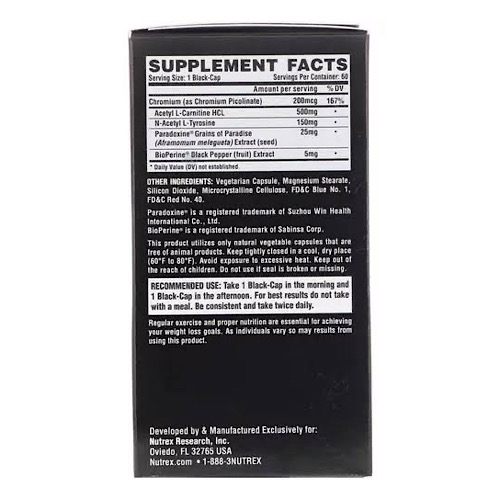 Ingredientes de Lipo 6 Black Stim-Free, suplemento sin cafeína