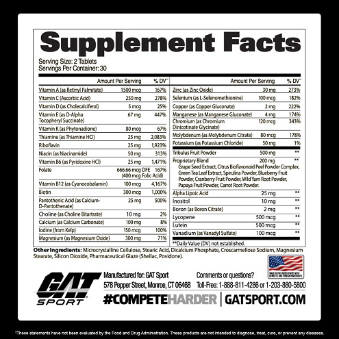 Composición nutricional de GAT Sport Mens Multi Test