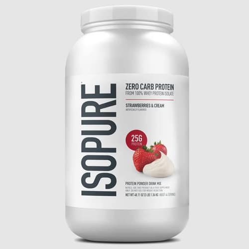 Bote de Natures Best Isopure 3 lbs de proteína aislada sabor fresa.