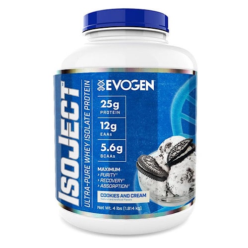 Evogen Isoject sabor Cookies and Cream, 4 lbs, proteína de alta pureza.