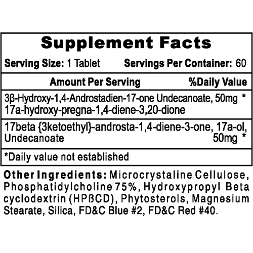 Tabla de información nutricional del suplemento Equipoise