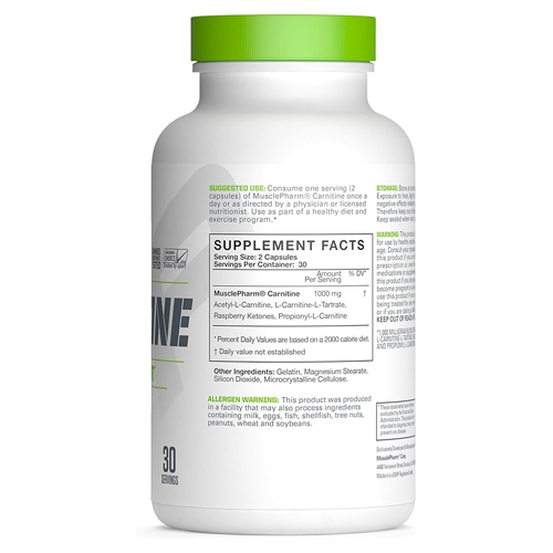 Información nutricional de MusclePharm Carnitina