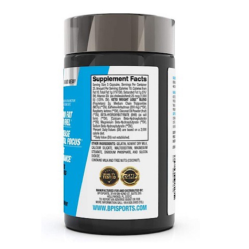 Tabla de ingredientes de BPI Sports Keto Weight Loss
