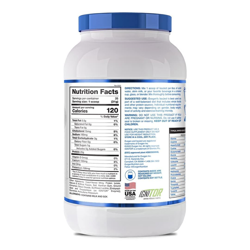 Información nutricional de Evogen Isoject