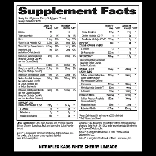 Imagen del suplemento pre-entrenamiento Nitraflex Kaos con beneficios únicos para atletas.