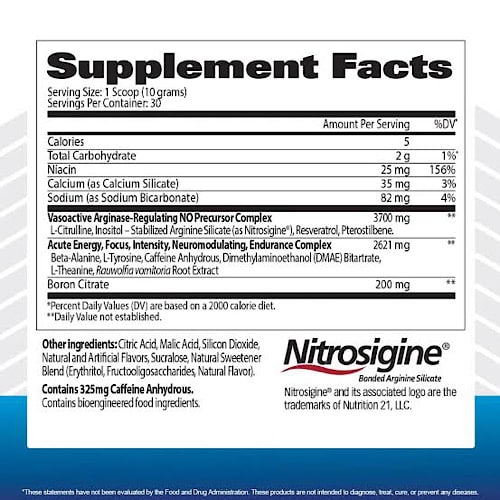 Información nutricional de Nitraflex Advanced.
