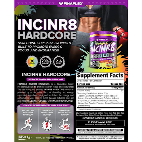 Información del suplemento Finaflex Incinr8 Hardcore.