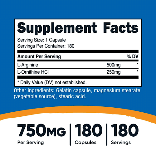 Tabla nutricional del suplemento L-Arginine L-Ornithine