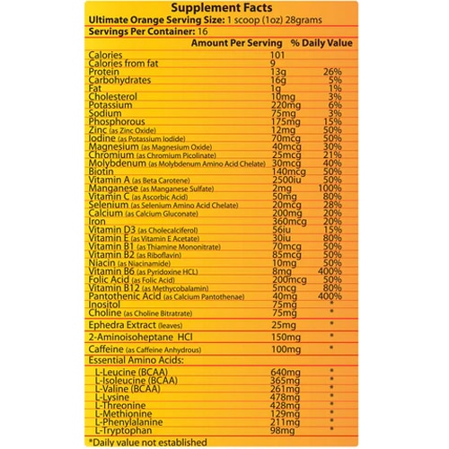 Información nutricional de Hi-Tech Pharma Ultimate Orange.