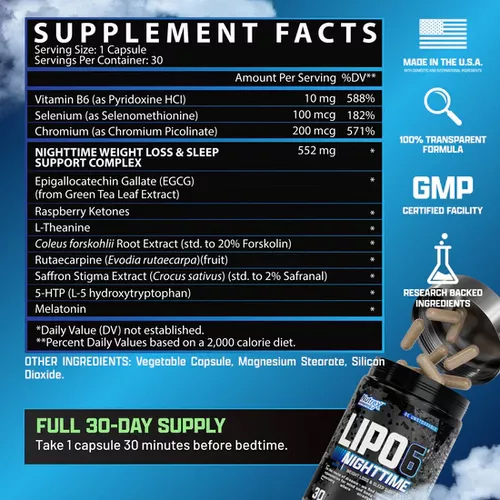 Información nutricional de Lipo-6 Black Nighttime