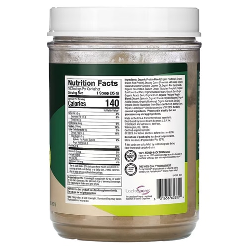 Tabla de información nutricional de Purely Inspired Organic Protein.