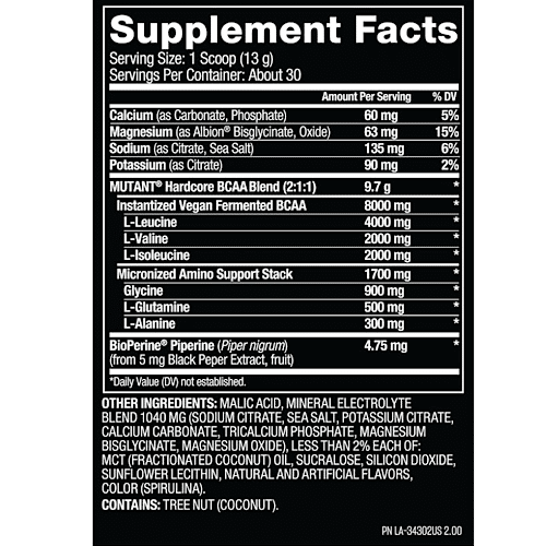 Tabla nutricional de Mutant Hardcore BCAA