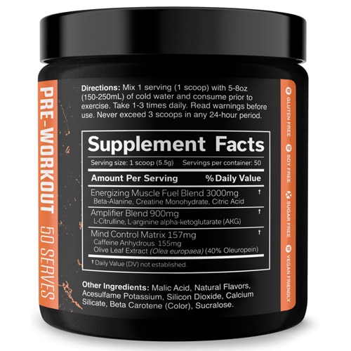 Etiqueta nutricional de JNX The Curse con ingredientes como creatina, beta alanina, cafeína y citrulina
