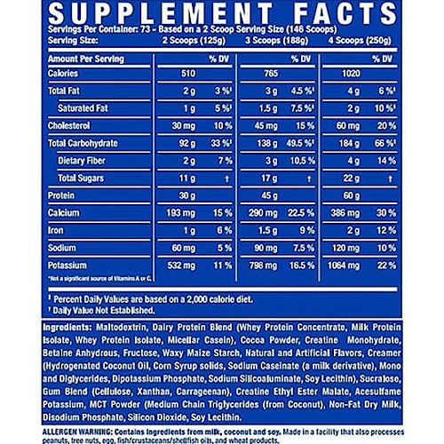 Tabla nutricional de King Mass XL