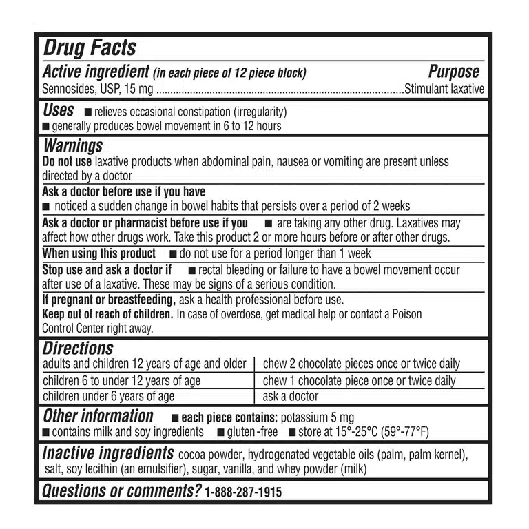 Equate Chocolate Laxative 24 Tabletas (15 mg Sennosides USP)