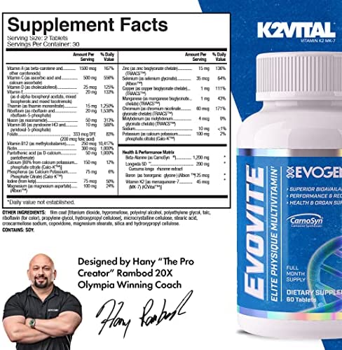 Etiqueta de ingredientes Evovite Multivitamin