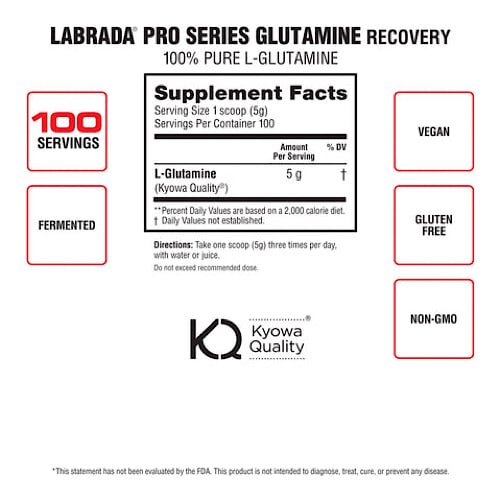 Tabla de información nutrimental de Labrada Glutamine 500 g