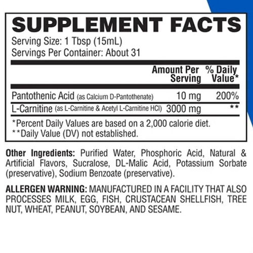 Evogen Carnigen Liquid 16 oz carnitina liquida 3000 mg informacion nutricional