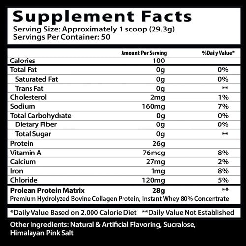 Tabla nutricional y aminograma Insane Labz Pro Lean Protein