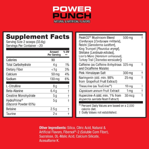 Etiqueta e información nutricional de Labrada Super Charge mostrando ingredientes y dosis por servicio