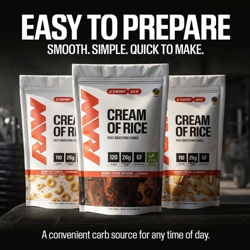 Comida pre entrenamiento de crema de arroz combinada con proteína en polvo aislada y creatina