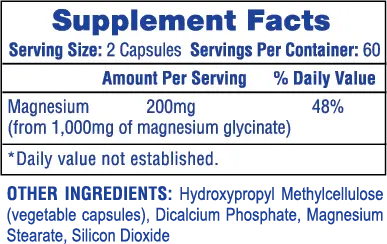 Tabla de información nutrimental de Hi-Tech Pharmaceuticals Magnesium Glycinate⁠