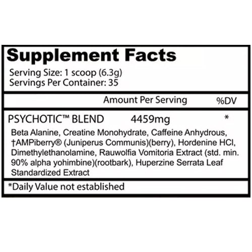 Tabla de información nutrimental e ingredientes de Insane Labz Psychotic Blend