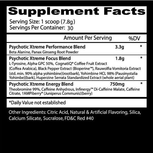 Ingredientes Psychotic Xtreme pre workout